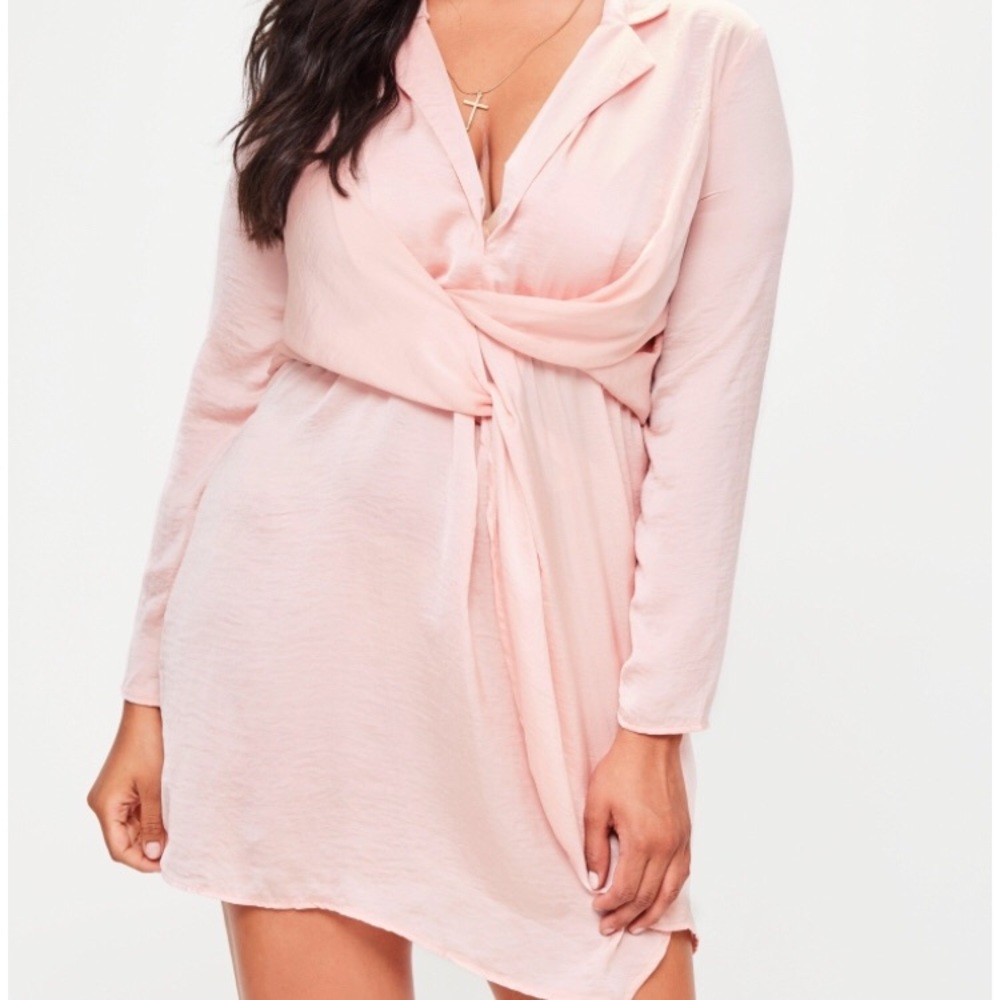 Misguided Plus Satin Twist Front Plunge Mini Dress